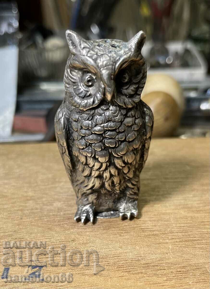 Old silver salt shaker, owl