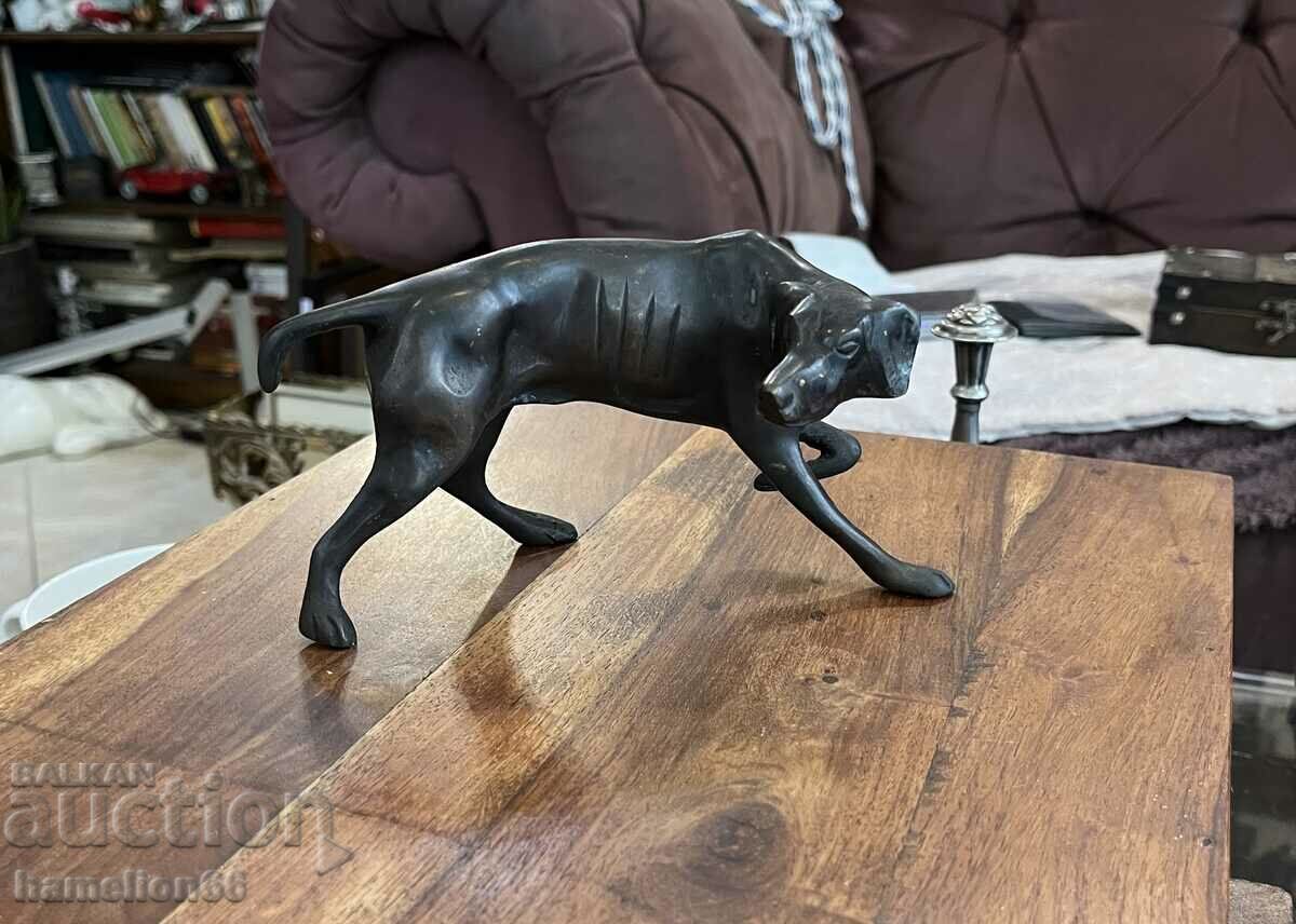 Licitație Sculptură veche din bronz, câine, Weimariner, patină