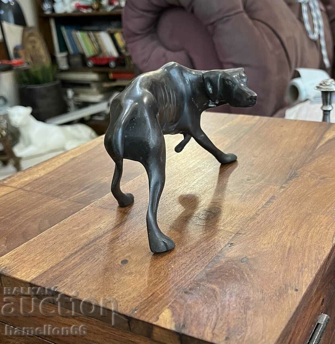 Sculptură veche din bronz, câine, Weimariner, patină - 5