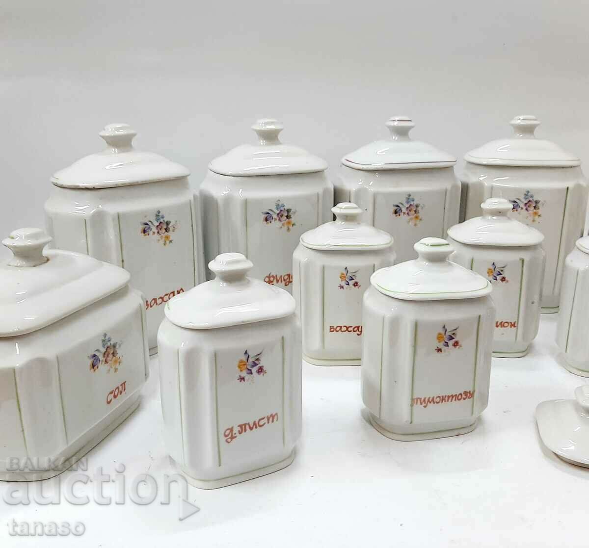 Old porcelain jars for spices and products - 11 pcs - 5