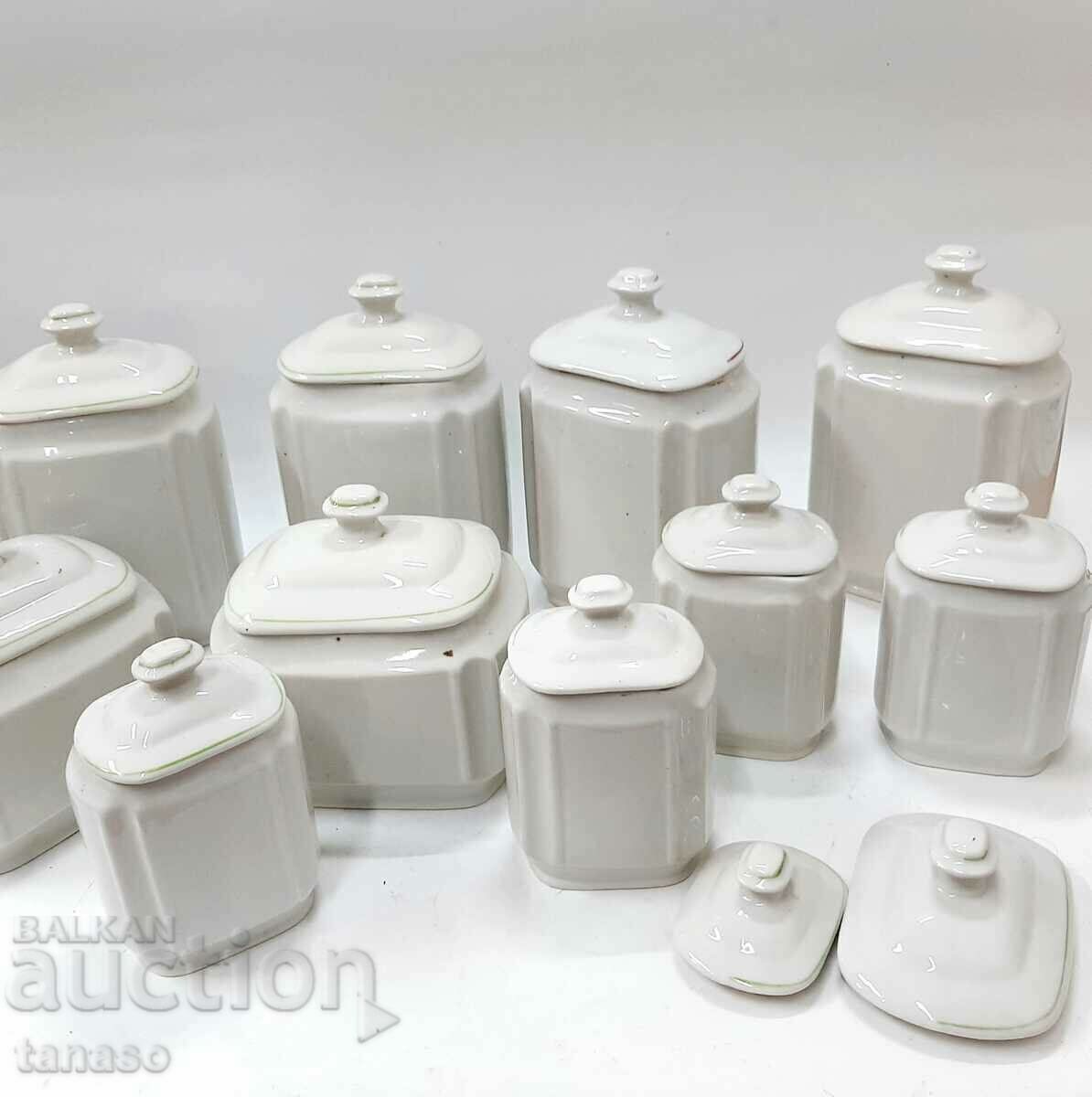 Old porcelain jars for spices and products - 11 pcs - 6