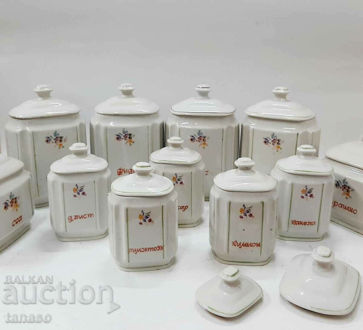 Old porcelain jars for spices and products - 11 pcs