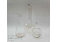 Three old chemical lab flasks Jena therm(11.5)