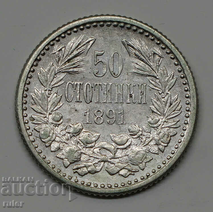 50 de cenți 1891 2,52 g. Principatul Bulgariei Ferdinand I.