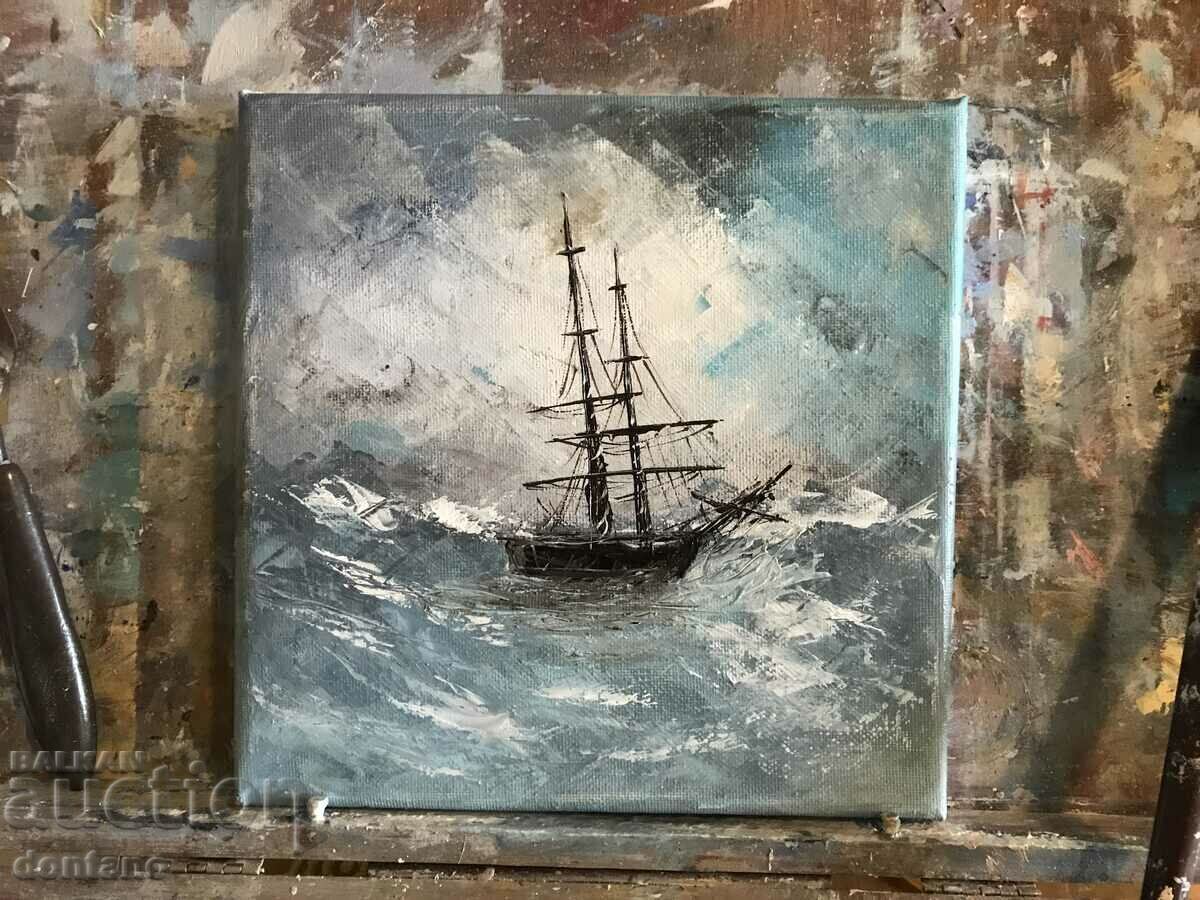 Abstract oil painting - Seascape - Ship at sea