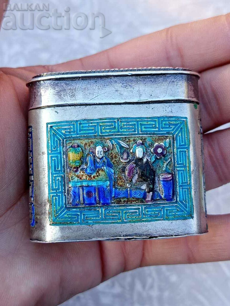 Silver Qing Dynasty Chinese Opium Snuff Box Enamel