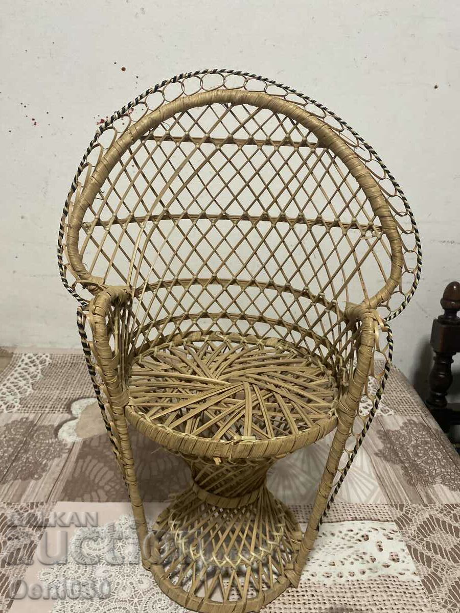 Vintage wicker chair, rattan pot stand