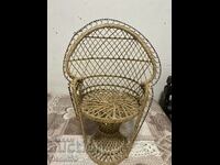 Vintage wicker chair, rattan pot stand