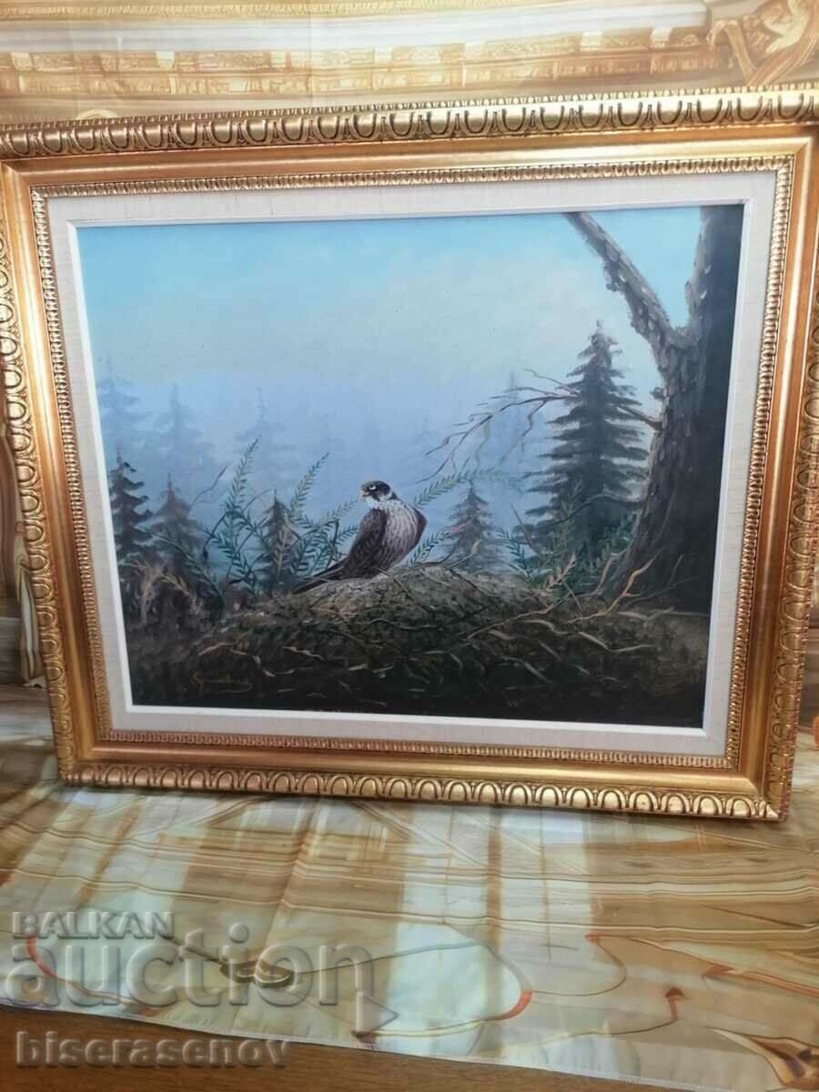 Oil painting on canvas with passe-partout and beautiful frame