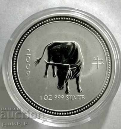 1 oz SILVER 2009 - LUNAR AUSTRALIA - SERIES 1 BULL -UNC