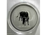 1 oz SILVER 2009 - LUNAR AUSTRALIA - SERIA 1 BULL -UNC