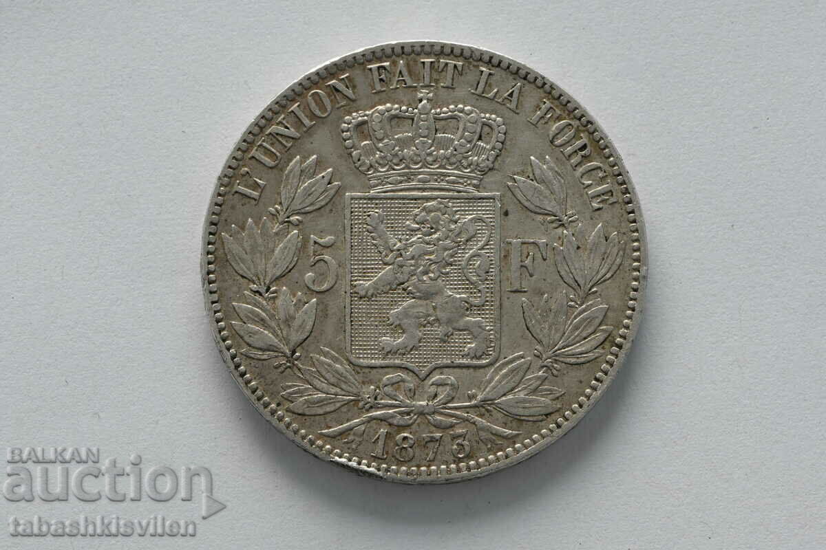 5 franci Belgia 1873, 25 g, mostra 900