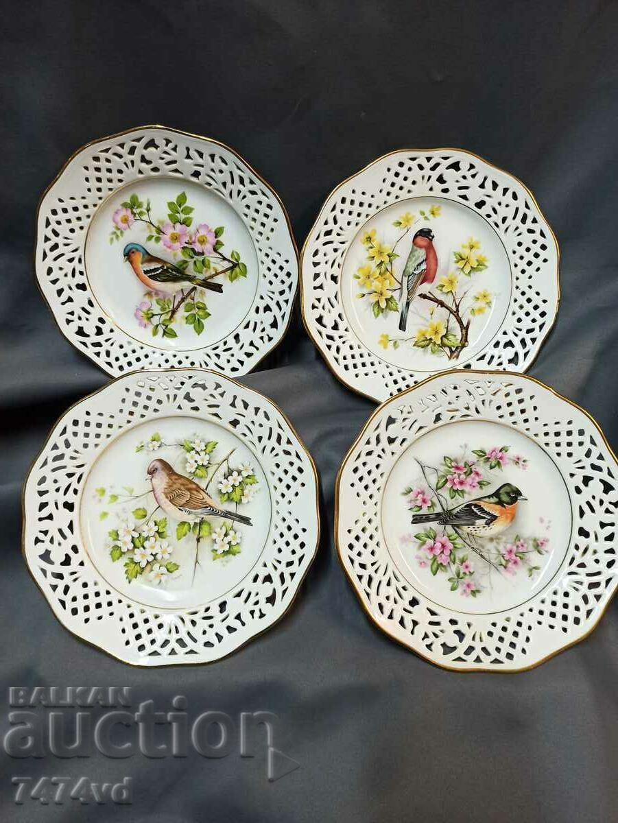 GERMAN OPENLET PORCELAIN WALL PLATES WITH BIRDS