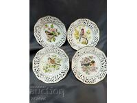 GERMAN OPENLET PORCELAIN WALL PLATES WITH BIRDS