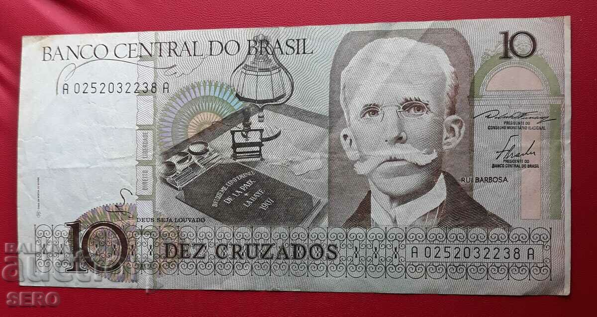 Bancnota-Brazilia-10 Cruzados 1986-1987