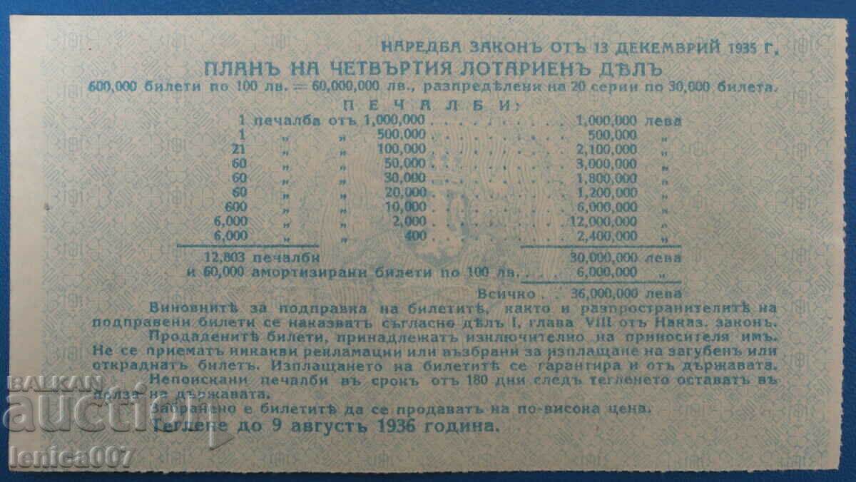 Bulgaria 1936 - Lottery ticket - 6 Bulgaria 1936 - Lottery ticket - 6