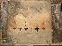 Abstract oil painting - Seascape - Boats