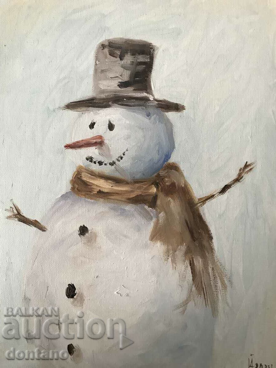 Painting - oil painting - Winter landscape - Snowman