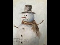 Painting - oil painting - Winter landscape - Snowman