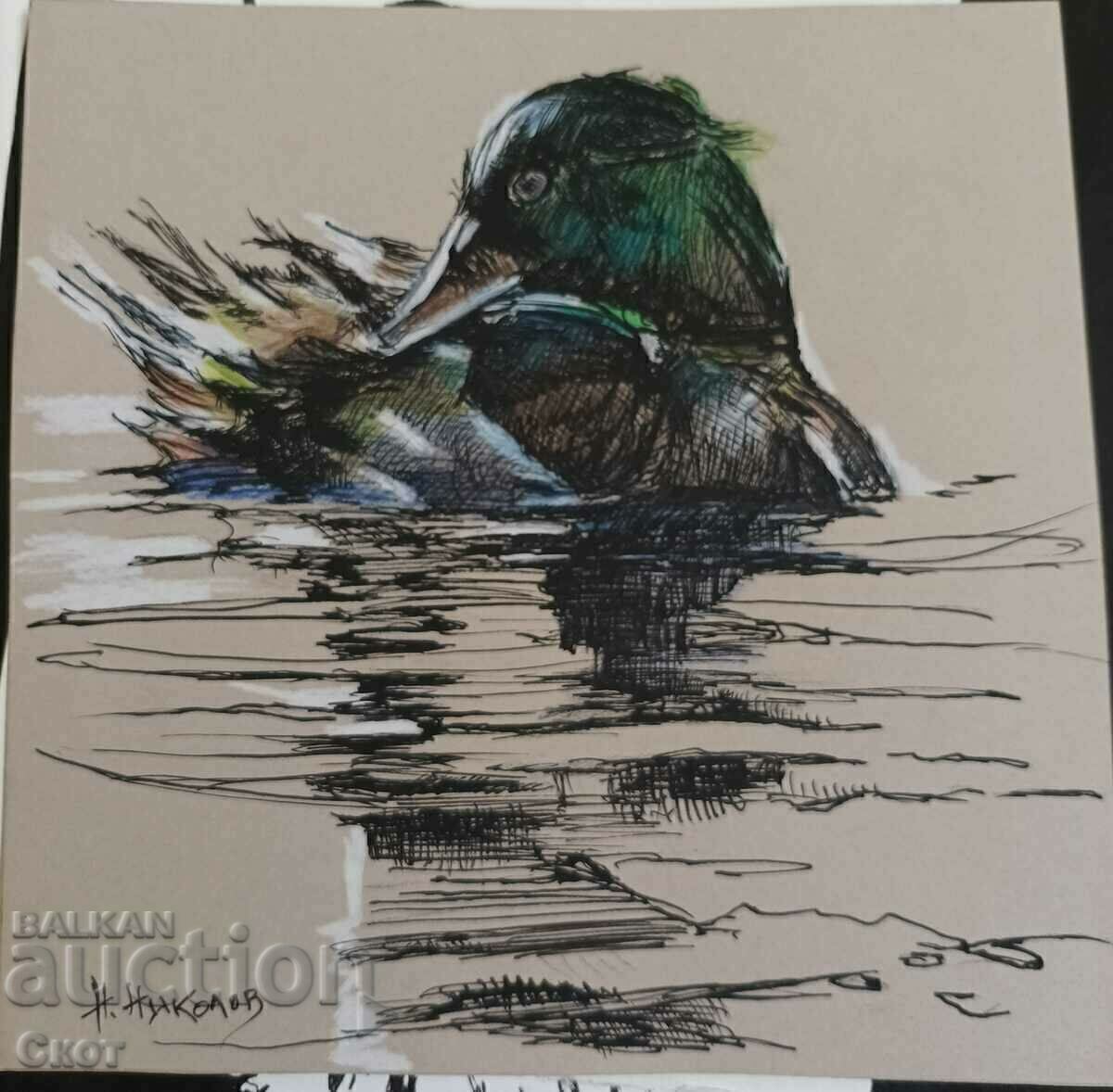 Ink and colored pencil drawing on tinted cardboard Ink and colored pencil drawing on tinted cardboard