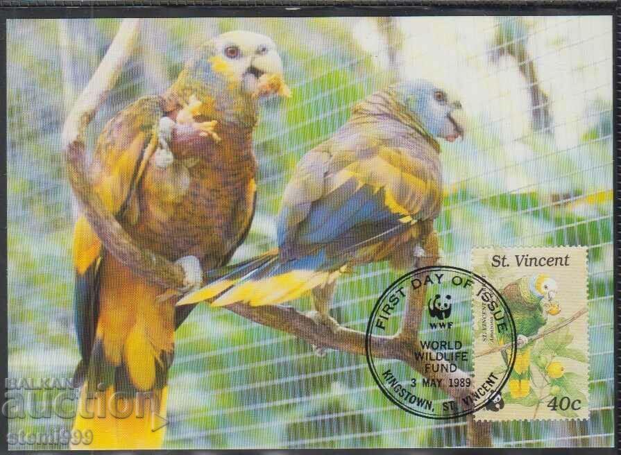 Card poștal max FDC PERROTS Păsări WWF