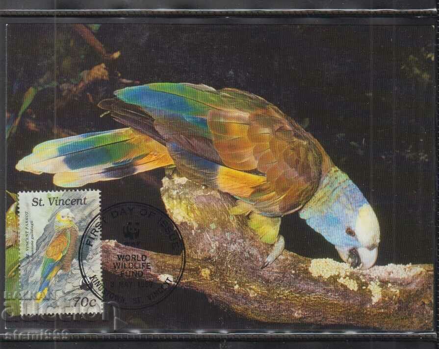 Postal max card FDC PARROTS Birds WWF