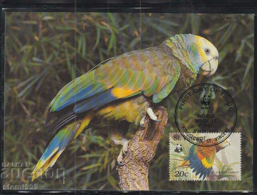 Postal max card FDC PARROTS Birds WWF