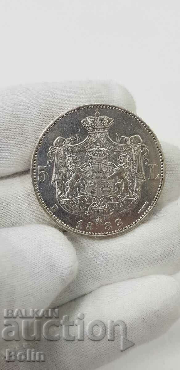 Collectable silver coin 5 lei 1883 Romania Carol I