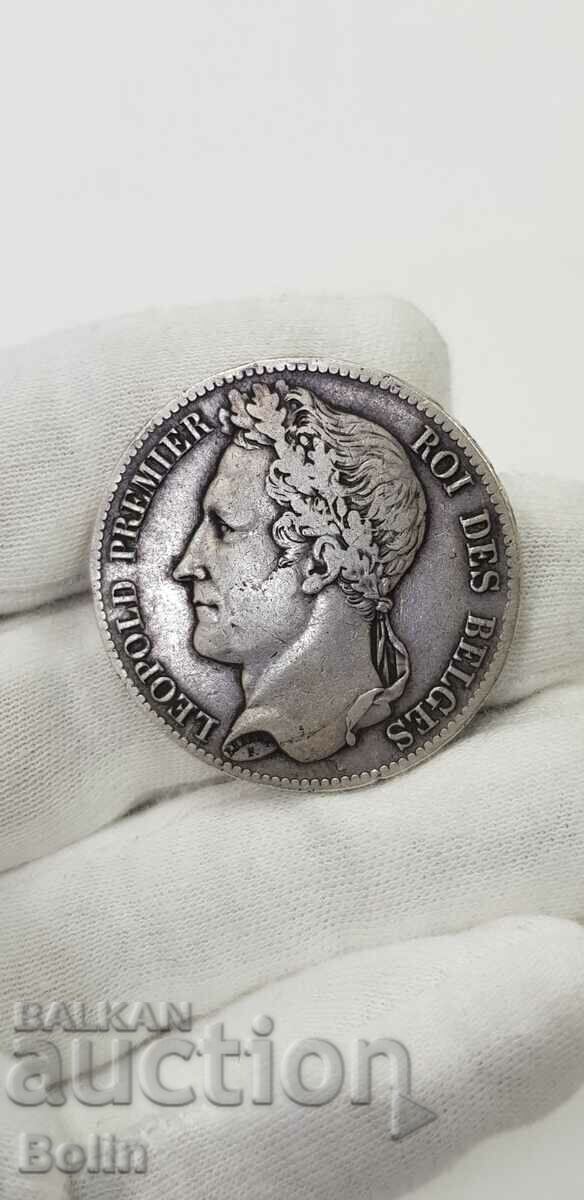 Rare Silver 5 Franc Coin 1833 Belgium Leopold with price 190.00 BGN | € 97.15