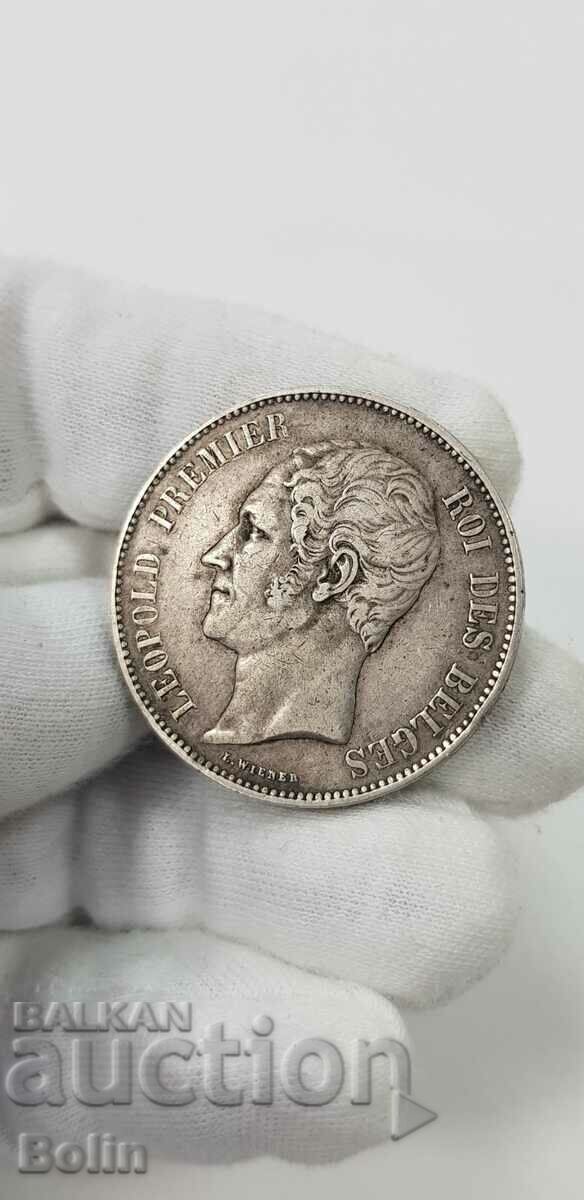 Rare Silver 5 Franc Coin 1850 Belgium Leopold - 5 Rare Silver 5 Franc Coin 1850 Belgium Leopold - 5