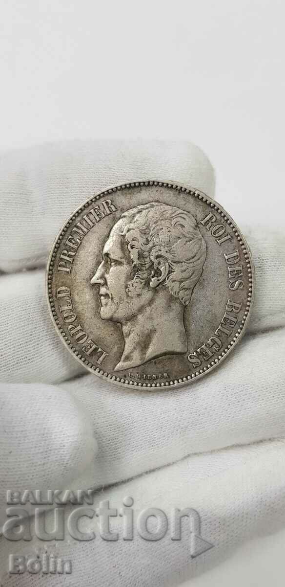 Rare Silver 5 Franc Coin 1853 Belgium Leopold with price 95.00 BGN | € 48.57 Rare Silver 5 Franc Coin 1853 Belgium Leopold with price 95.00 BGN | € 48.57