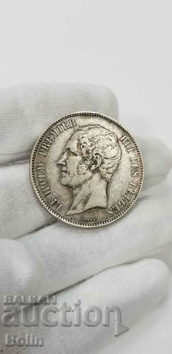 Доставка на Рядка сребърна монета 5 франка 1853 г. Белгия Leopold