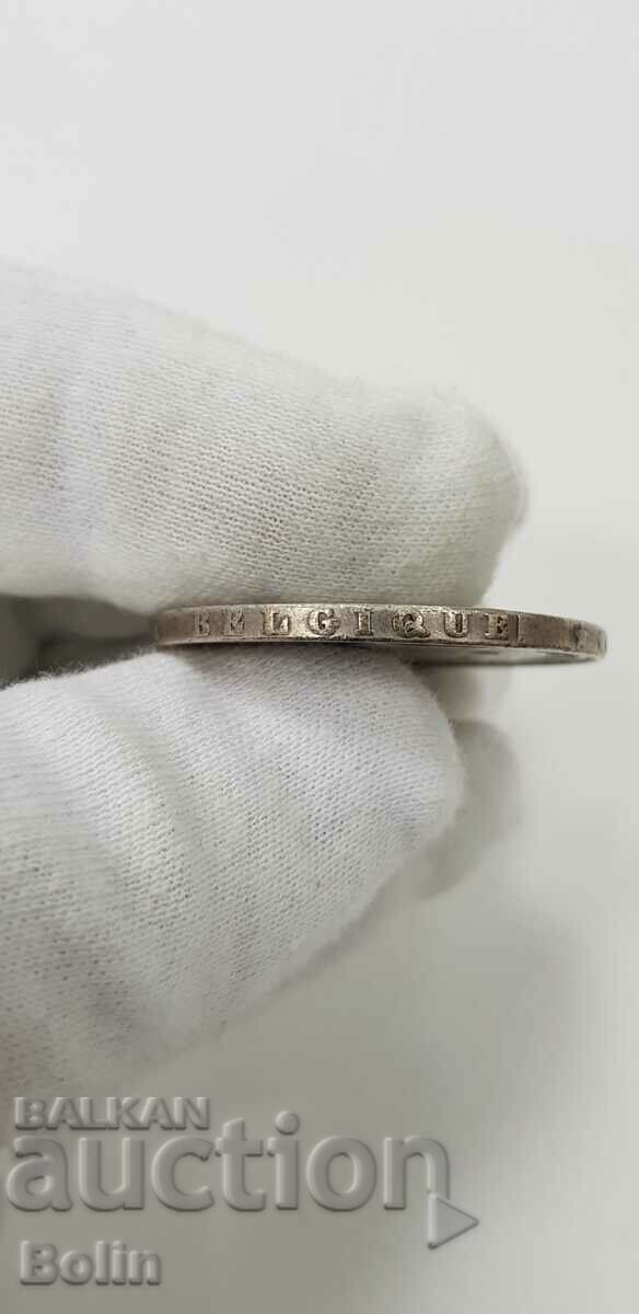 Rare Silver 5 Franc Coin 1853 Belgium Leopold - 5 Rare Silver 5 Franc Coin 1853 Belgium Leopold - 5