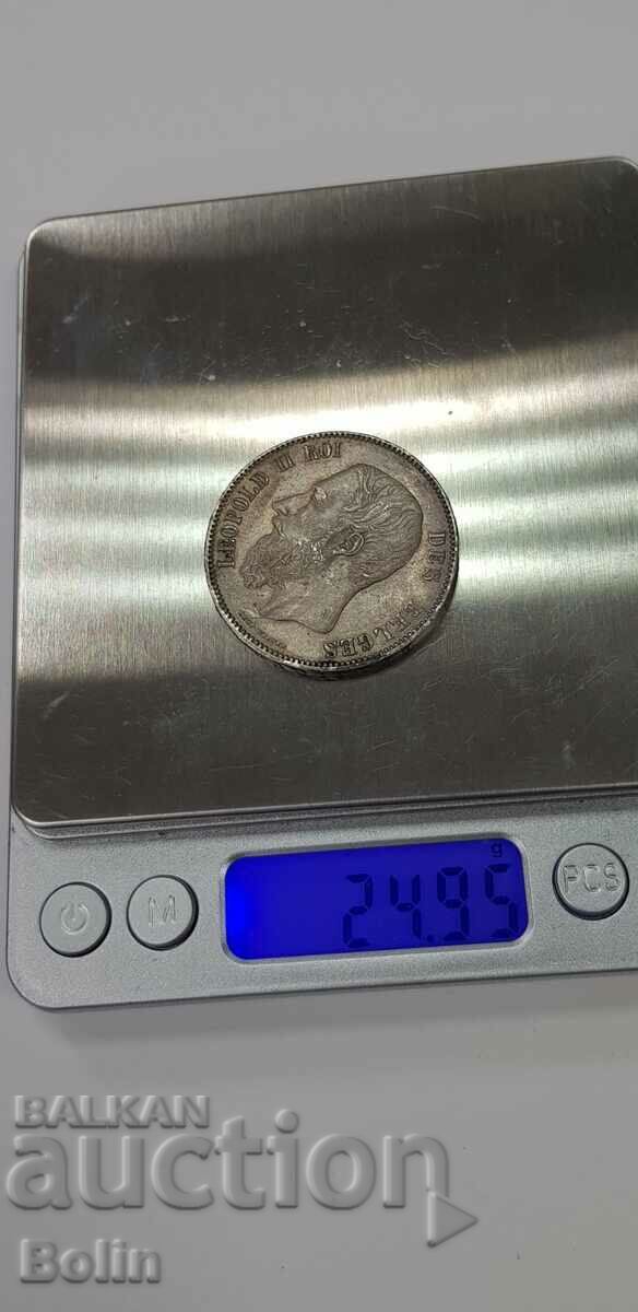 Beautiful silver 5 franc coin 1870 Belgium Leopold - 6 Beautiful silver 5 franc coin 1870 Belgium Leopold - 6