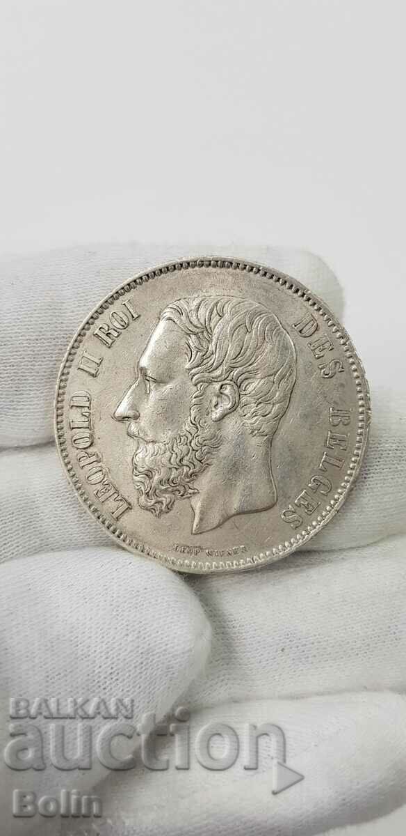 Silver coin 5 Francs 1873 Belgium Leopold with price 95.00 BGN | € 48.57 Silver coin 5 Francs 1873 Belgium Leopold with price 95.00 BGN | € 48.57