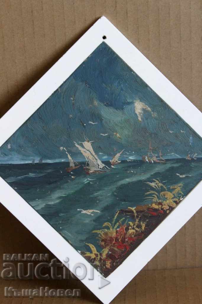 Auction . HAND PAINTED OIL SEA SCENERY TILE WALL Auction . HAND PAINTED OIL SEA SCENERY TILE WALL