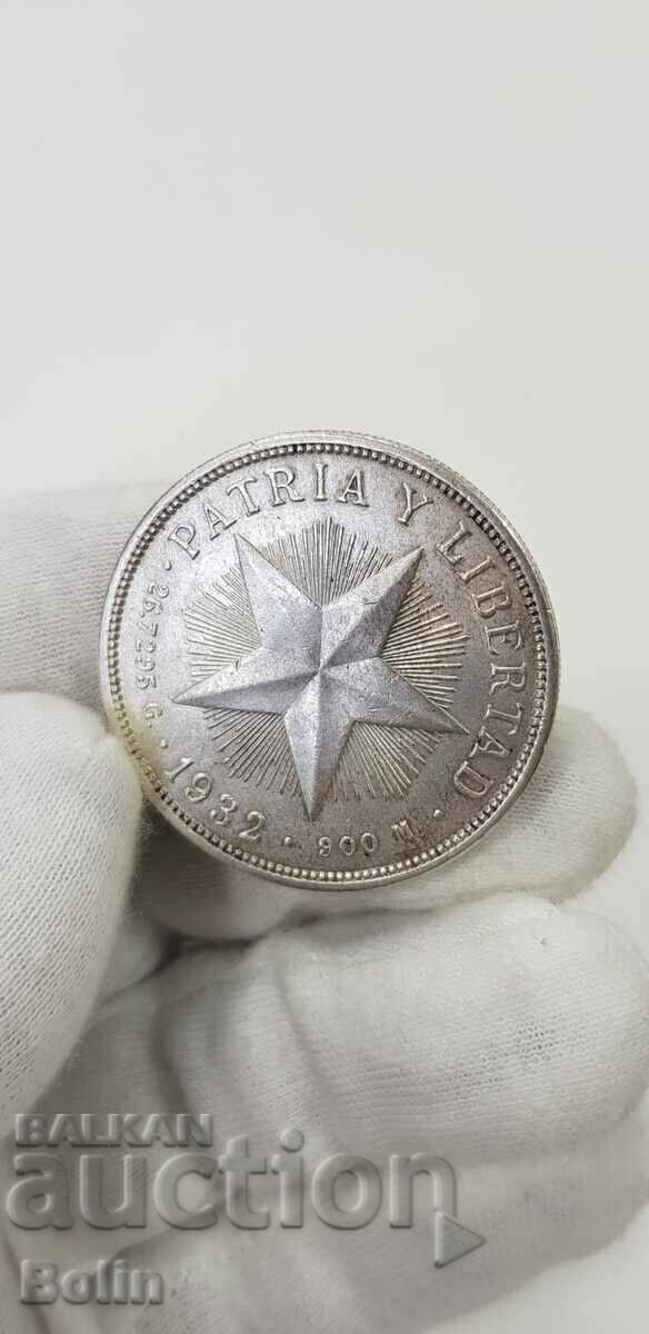 Rare 1 Peso Silver Coin - Cuba 1932 - 5 Rare 1 Peso Silver Coin - Cuba 1932 - 5