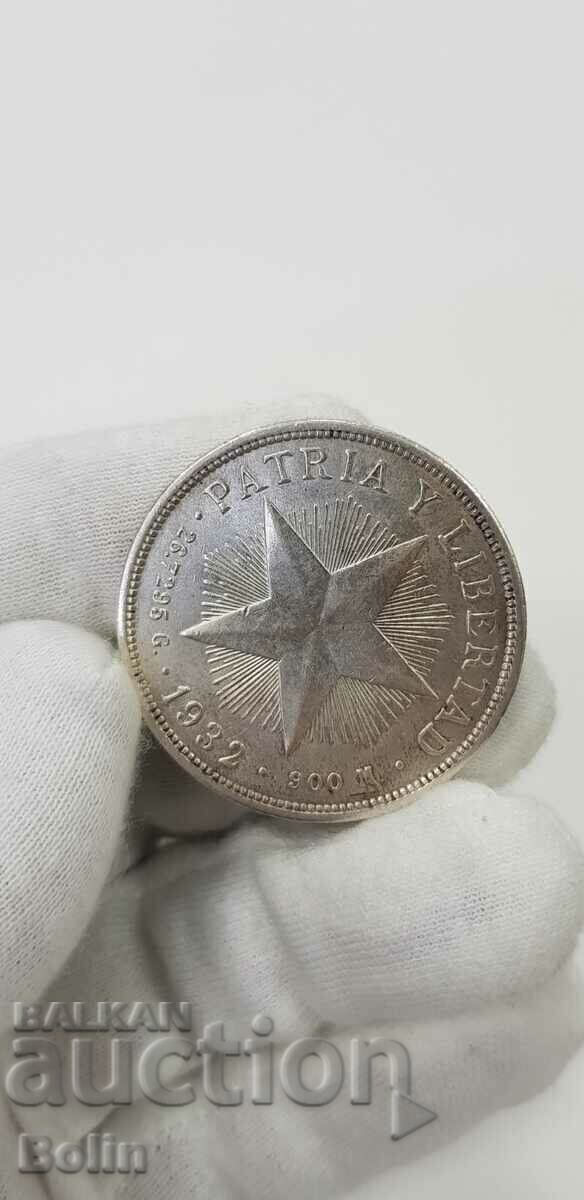 Rare 1 Peso Silver Coin - Cuba 1932 - 6 Rare 1 Peso Silver Coin - Cuba 1932 - 6