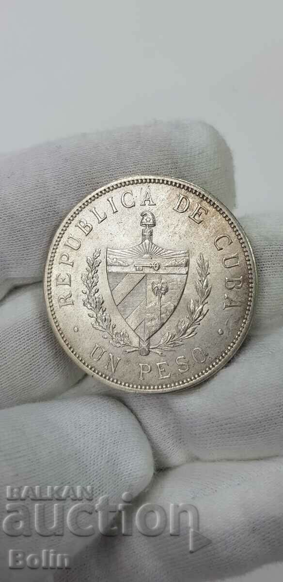 Monedă rară de argint de 1 peso - Cuba 1932