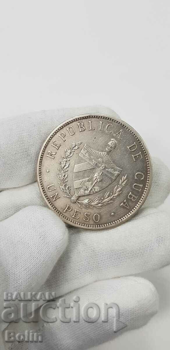 Auction Rare 1 Peso Silver Coin - Cuba 1933 Auction Rare 1 Peso Silver Coin - Cuba 1933