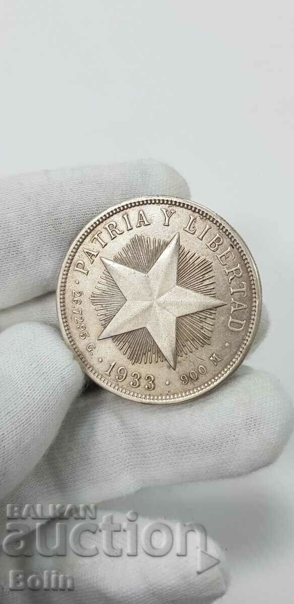 Rare 1 Peso Silver Coin - Cuba 1933 - 5 Rare 1 Peso Silver Coin - Cuba 1933 - 5