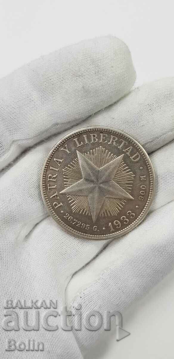 Rare 1 Peso Silver Coin - Cuba 1933 - 6 Rare 1 Peso Silver Coin - Cuba 1933 - 6