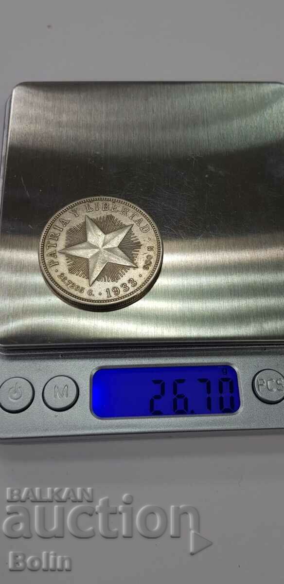 Rare 1 Peso Silver Coin - Cuba 1933 - 7 Rare 1 Peso Silver Coin - Cuba 1933 - 7