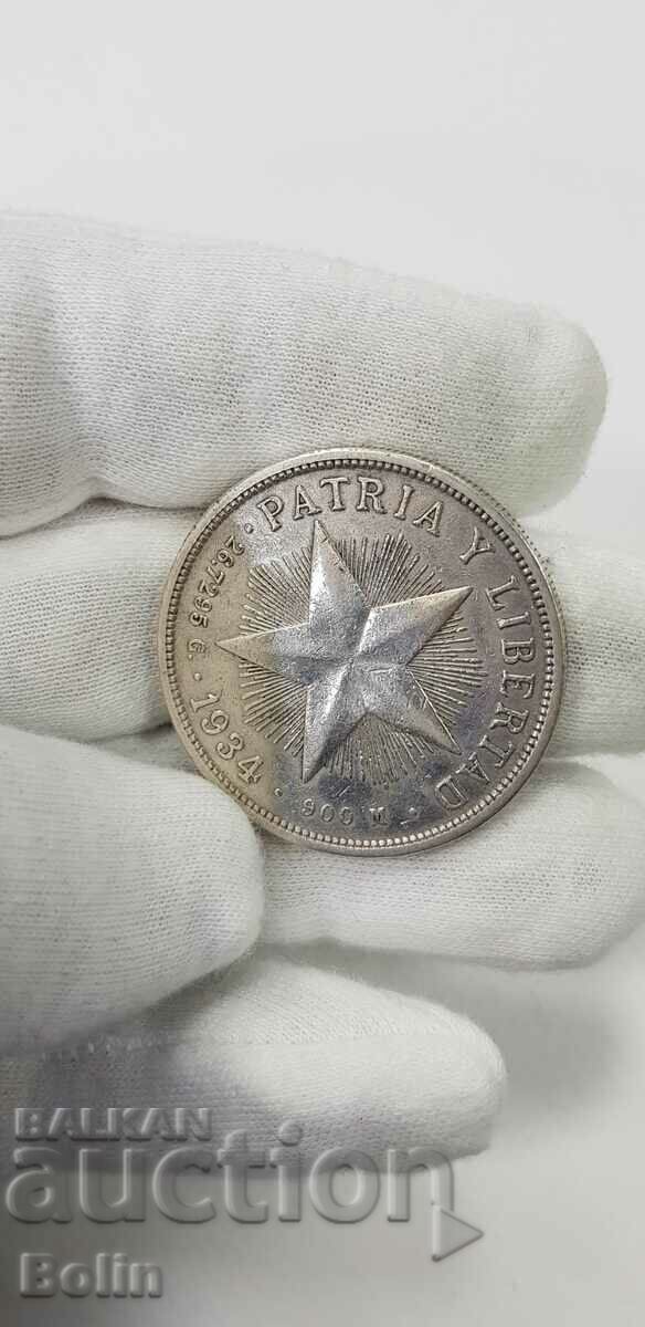 Rare 1 Peso Silver Coin - Cuba 1933 - 5 Rare 1 Peso Silver Coin - Cuba 1933 - 5