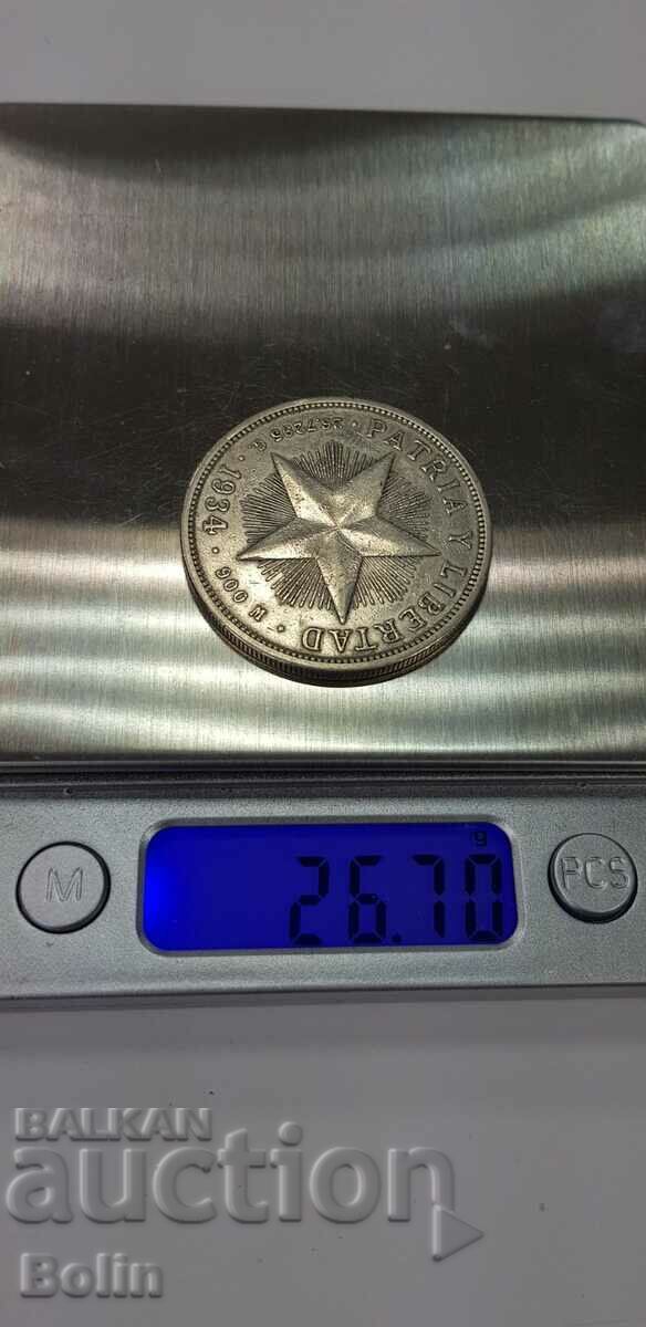 Rare 1 Peso Silver Coin - Cuba 1933 - 6 Rare 1 Peso Silver Coin - Cuba 1933 - 6