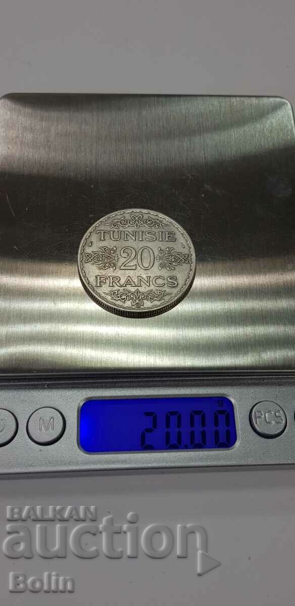 Σπάνιο ασημένιο νόμισμα 20 φράγκων 1934 - Τυνησία - 6 Σπάνιο ασημένιο νόμισμα 20 φράγκων 1934 - Τυνησία - 6