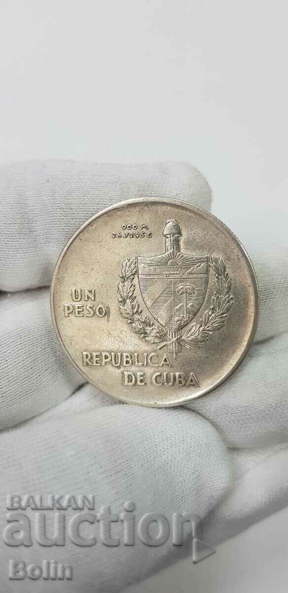 Rare 1 Peso Silver Coin - Cuba 1935