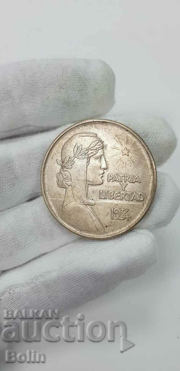 Monedă rară de argint de 1 peso - Cuba 1934