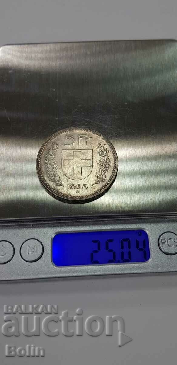Rare silver 5 franc coin 1923 - In Switzerland - 7 Rare silver 5 franc coin 1923 - In Switzerland - 7