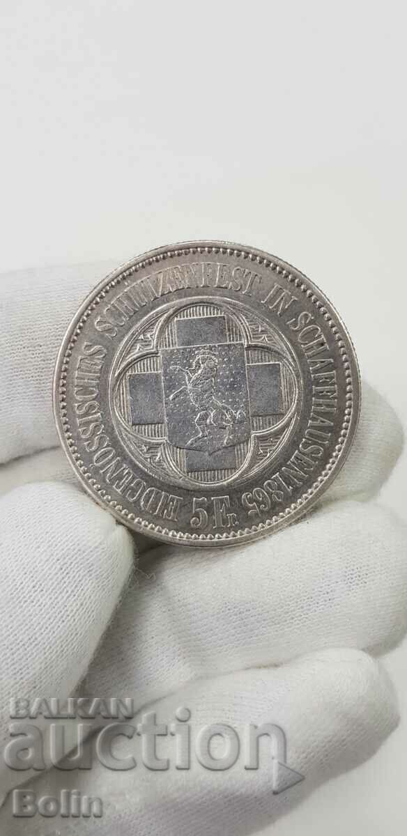 Very rare silver 5 franc coin 1865 - Switzerland